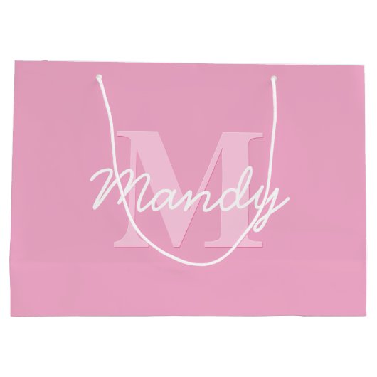 かわいい見た目のカッシブの名前&モノグラム | ピンク ラージペーパーバッグ (裏面)