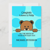 かわいい覗きクマ |漫画 |水玉模様 |青 招待状 (正面)