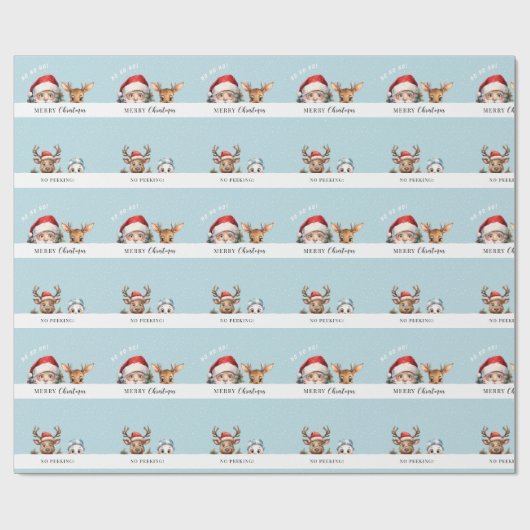 かわいい覗きサンタのクリスマスギフトラッピング紙 ラッピングペーパー (フラット)
