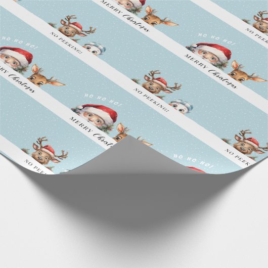 かわいい覗きサンタのクリスマスギフトラッピング紙 ラッピングペーパー (角)