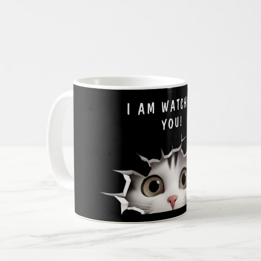 かわいい覗き猫あなたをおもしろいノベルティブラック コーヒーマグカップ (正面左)