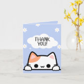 かわいい覗き猫サンキューカード カード (黄色い花)