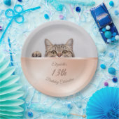 かわいい覗き猫バラ金ゴールド |カスタム誕生日 ペーパープレート (パーティー)