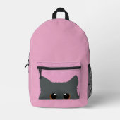 かわいい覗き猫ピンクのバックパック プリントバックパック (正面)