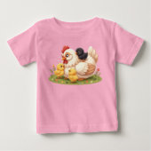 かわいい親鳥と子ガモの農場動物の赤ちゃんTシャツ ベビーTシャツ (正面)