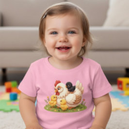 かわいい親鳥と子ガモの農場動物の赤ちゃんTシャツ ベビーTシャツ