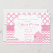 かわいい親&ベビーホエールピンクガールベビーシャワー 招待状 (正面)