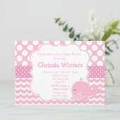 かわいい親&ベビーホエールピンクガールベビーシャワー 招待状 (スタンド正面)