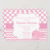 かわいい親&ベビーホエールピンクガールベビーシャワー 招待状 (正面/裏面)