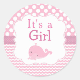 かわいい親&ベビーホエールピンク ラウンドシール