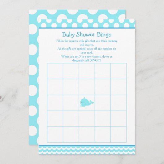 かわいい親&ベビーホエールブルーボーイビンゴ 招待状 (正面/裏面)