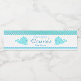 かわいい親&ベビーホエールブルーボーイ ペットボトルラベル