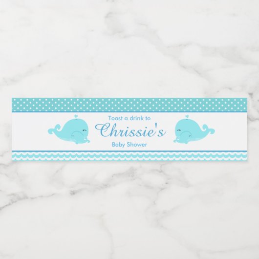 かわいい親&ベビーホエールブルーボーイ ペットボトルラベル (シングルラベル)