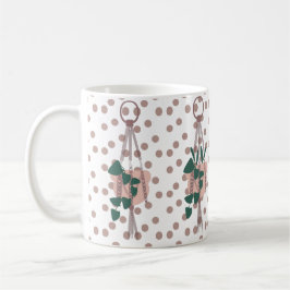かわいい観葉植物とドットのマクラメハンギング コーヒーマグカップ