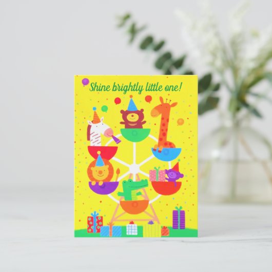 かわいい観覧車とウッドランド動物 案内ポストカード (スタンド正面)