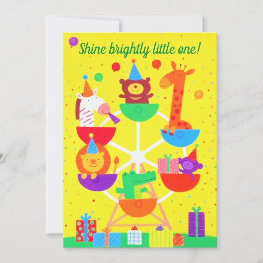 かわいい観覧車とウッドランド動物 案内状 (正面)