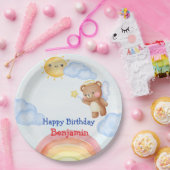 かわいい角度のテディベアの羽 生誕祭 ペーパープレート (パーティー)