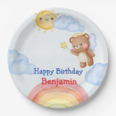 かわいい角度のテディベアの羽 生誕祭 ペーパープレート (正面)