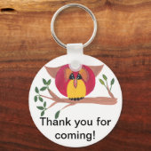 かわいい角絵画フクロウ キーホルダー (正面)