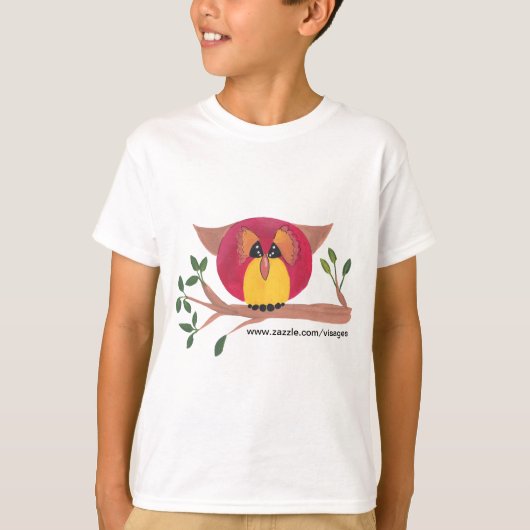 かわいい角絵画フクロウ Tシャツ (正面)