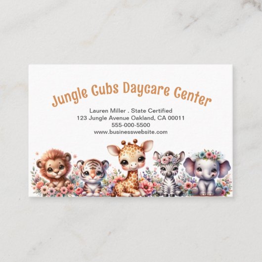 かわいい託児所サファリ動物フローラ 名刺 (正面)