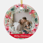 かわいい詩のポインセチア 赤 緑 リース クリスマス セラミックオーナメント (正面)