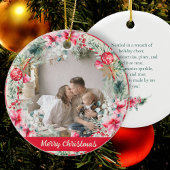 かわいい詩ポインセティアレッドグリーンリースクリスマス セラミックオーナメント