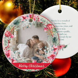 かわいい詩ポインセティアレッドグリーンリースクリスマス セラミックオーナメント