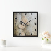 かわいい詰まったクマ素朴の木造の背景 スクエア壁時計 (ホーム)