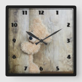 かわいい詰まったクマ素朴の木造の背景 スクエア壁時計 (正面)