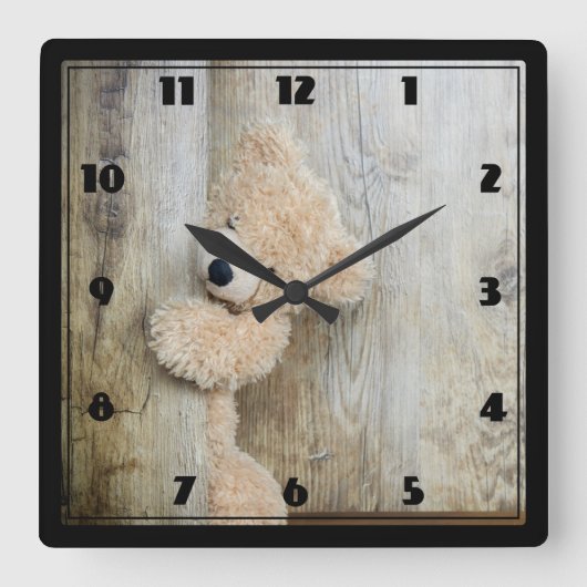 かわいい詰まったクマ素朴の木造の背景 スクエア壁時計 (正面)