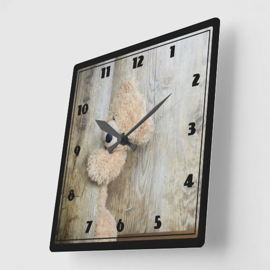 かわいい詰まったクマ素朴の木造の背景 スクエア壁時計 (傾斜)