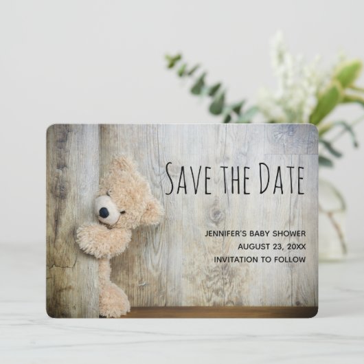 かわいい詰まったクマ素朴の木造の背景 セーブザデート (スタンド正面)
