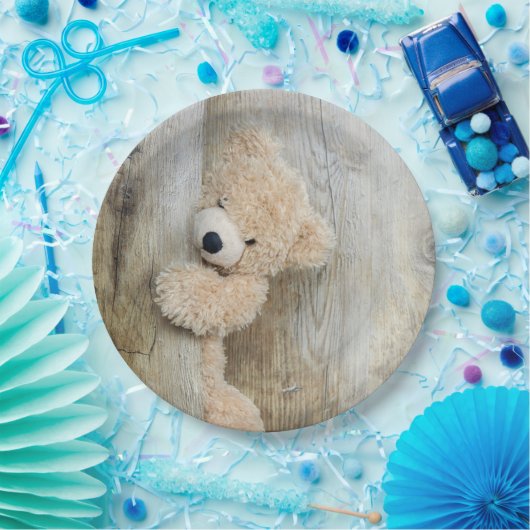 かわいい詰まったクマ素朴の木造の背景 ペーパープレート (パーティー)