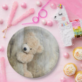 かわいい詰まったクマ素朴の木造の背景 ペーパープレート (パーティー)