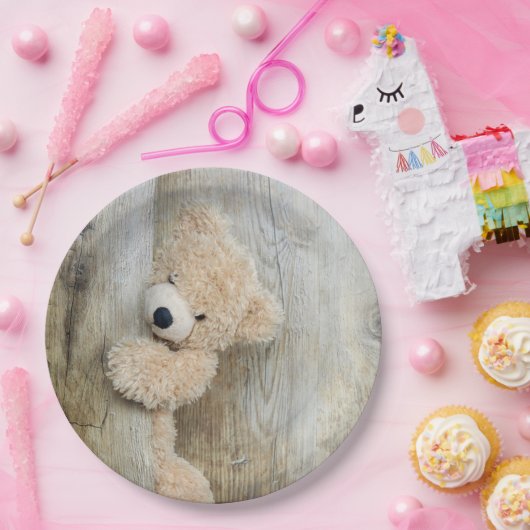 かわいい詰まったクマ素朴の木造の背景 ペーパープレート (パーティー)