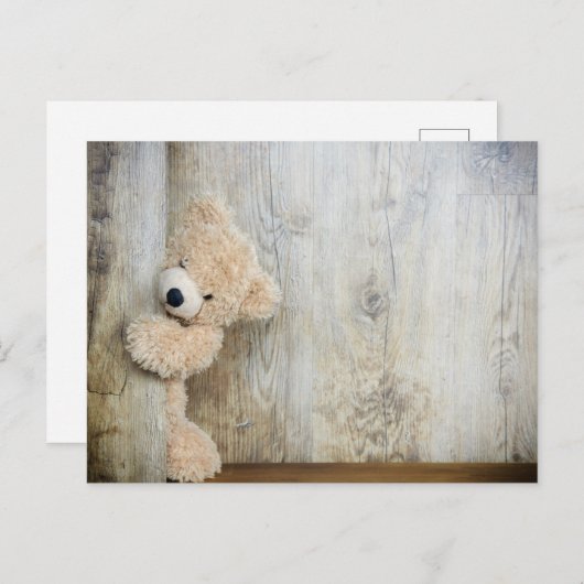 かわいい詰まったクマ素朴の木造の背景 ポストカード (正面/裏面)