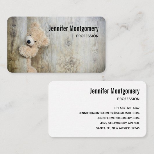 かわいい詰まったクマ素朴の木造の背景 名刺 (正面/裏面)
