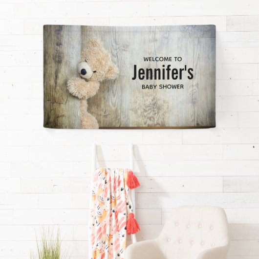 かわいい詰まったクマ素朴木壁ベビーシャワー 横断幕 (インサイチュ)