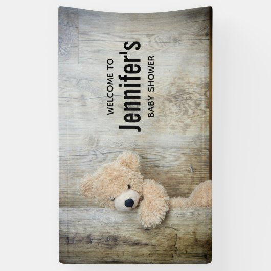 かわいい詰まったクマ素朴木壁ベビーシャワー 横断幕 (縦)