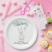 かわいい詰まったバニーとティール(緑がかった色)バルーンベビーシャワー ペーパープレート (パーティー)