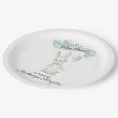 かわいい詰まったバニーとティール(緑がかった色)バルーンベビーシャワー ペーパープレート (アングル)