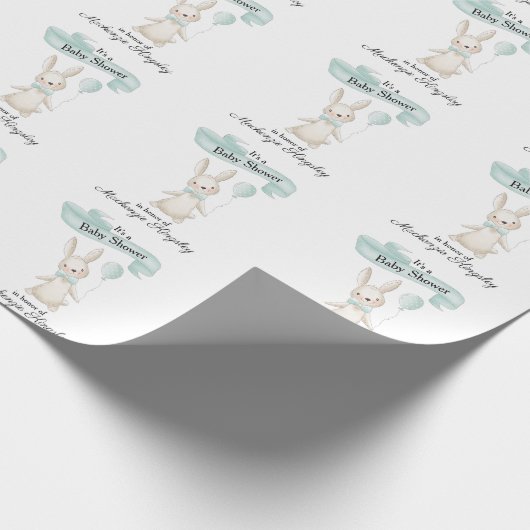 かわいい詰まったバニーとティール（緑がかった色）バルーンベビーシャワー ラッピングペーパー (角)