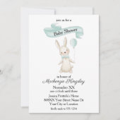 かわいい詰まったバニーとティール(緑がかった色)バルーンベビーシャワー 招待状 (正面)