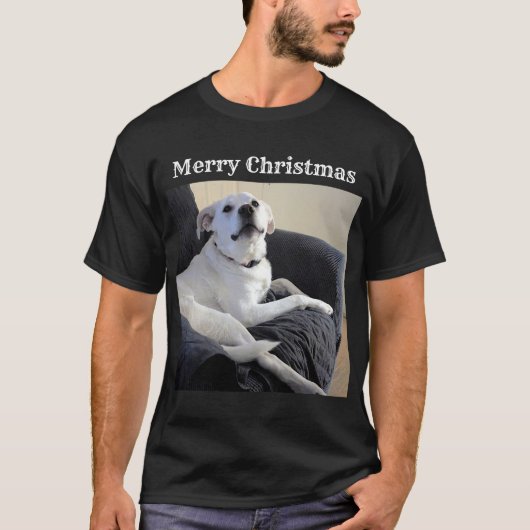 かわいい話し犬の写真メッセージクリスマスを追加 Tシャツ (正面)