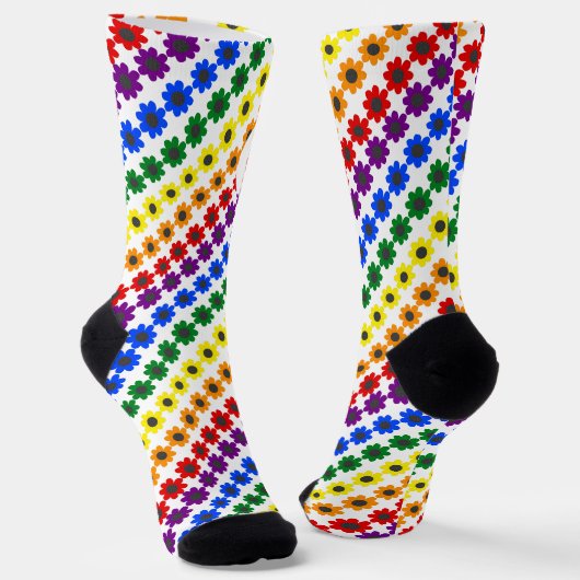 かわいい誇りを持ったLGBTレインボビーと花パターン(の模様が)ある ソックス (傾斜あり)