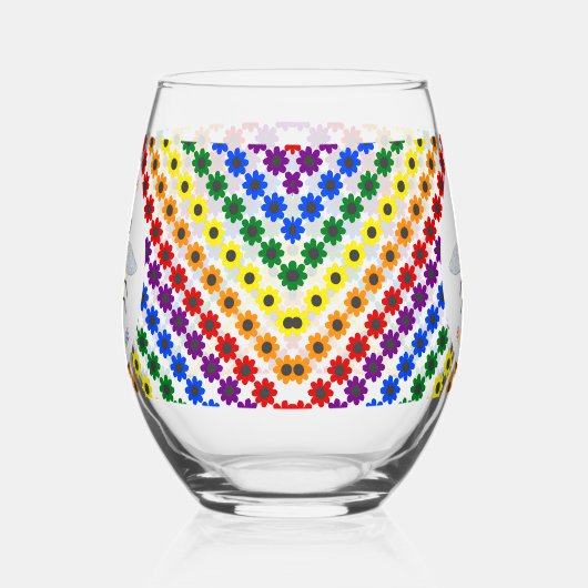 かわいい誇りを持ったLGBTレインボビー&フラワー ステムなしワイングラス (左)