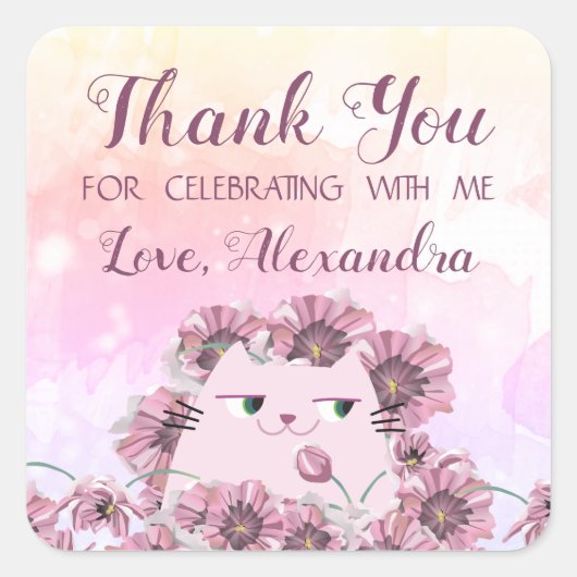 かわいい誕生日ありがとう スクエアシール (正面)