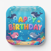 かわいい誕生日おめでとうイルカのデザイン ペーパープレート (正面)