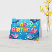 かわいい誕生日おめでとうイルカデザイン カード (黄色い花)